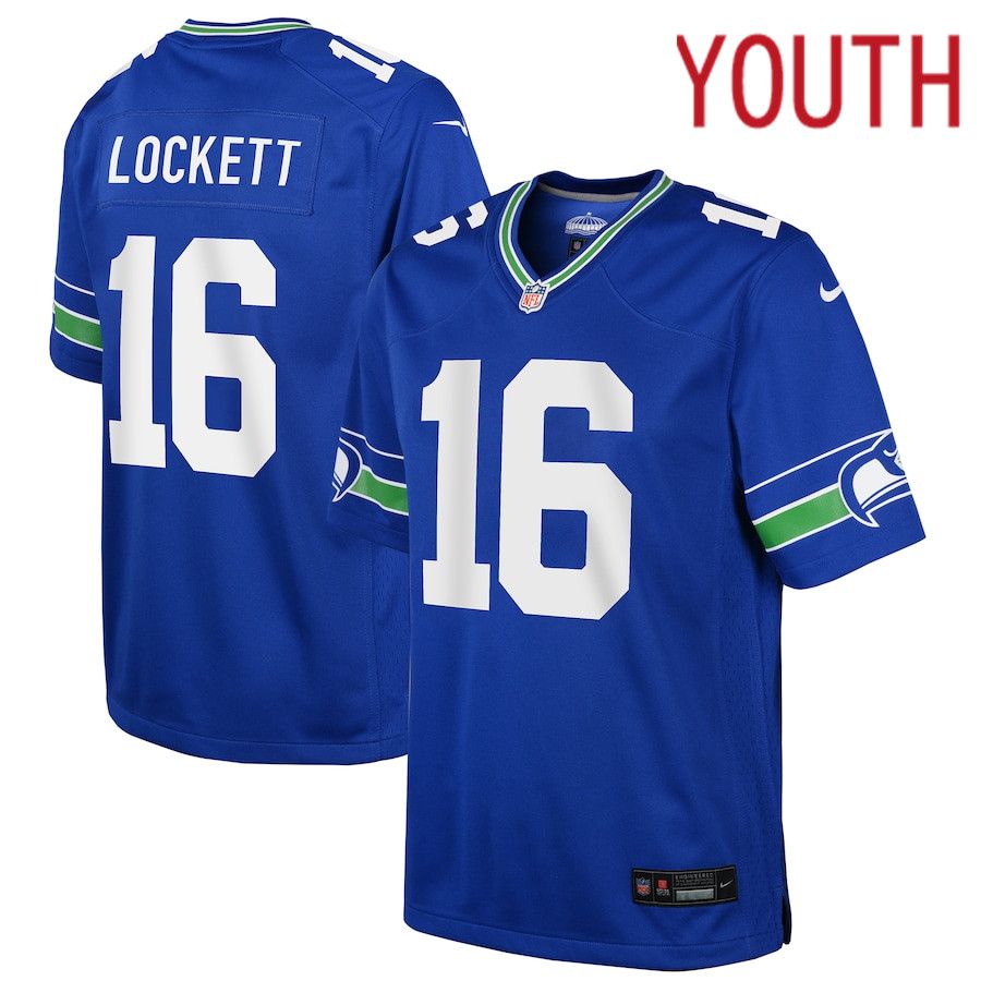 Youth Seattle Seahawks #16 Tyler Lockett Nike Royal Throwback Player Game NFL Jersey
